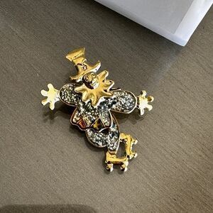 Vintage Harlequin Moveable Clown Brooch-Moveable Limbs, Enamel Glitter